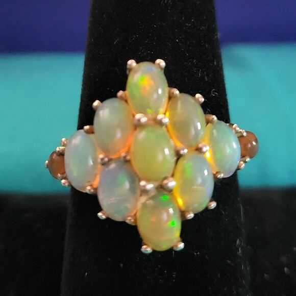 Ethiopian Welo Opal Sterling Silver Cluster Ring - Picture 1 of 7